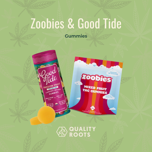 Zoobies - Mixed Fruit Indica Gummies 100mg & Good Tide - Passion Fruit Hash Rosin 1_1_1 THC_CBD_CBN Gummies 100mg Quality Roots 420 deals near you
