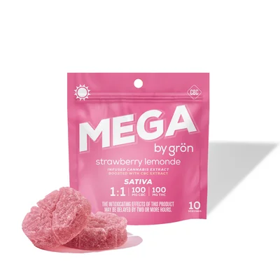 Grön Mega Strawberry Lemonade 1:1 THC:CBC Gummies 100mg