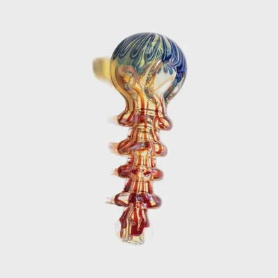 5” Ribbed Body Glass Pipe with Blue Swirl Bowl