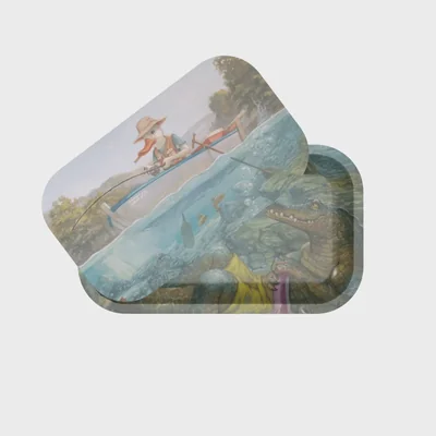 Rolling Tray with Magnetic Cover Gone Fishin' by Joaquin Carreño