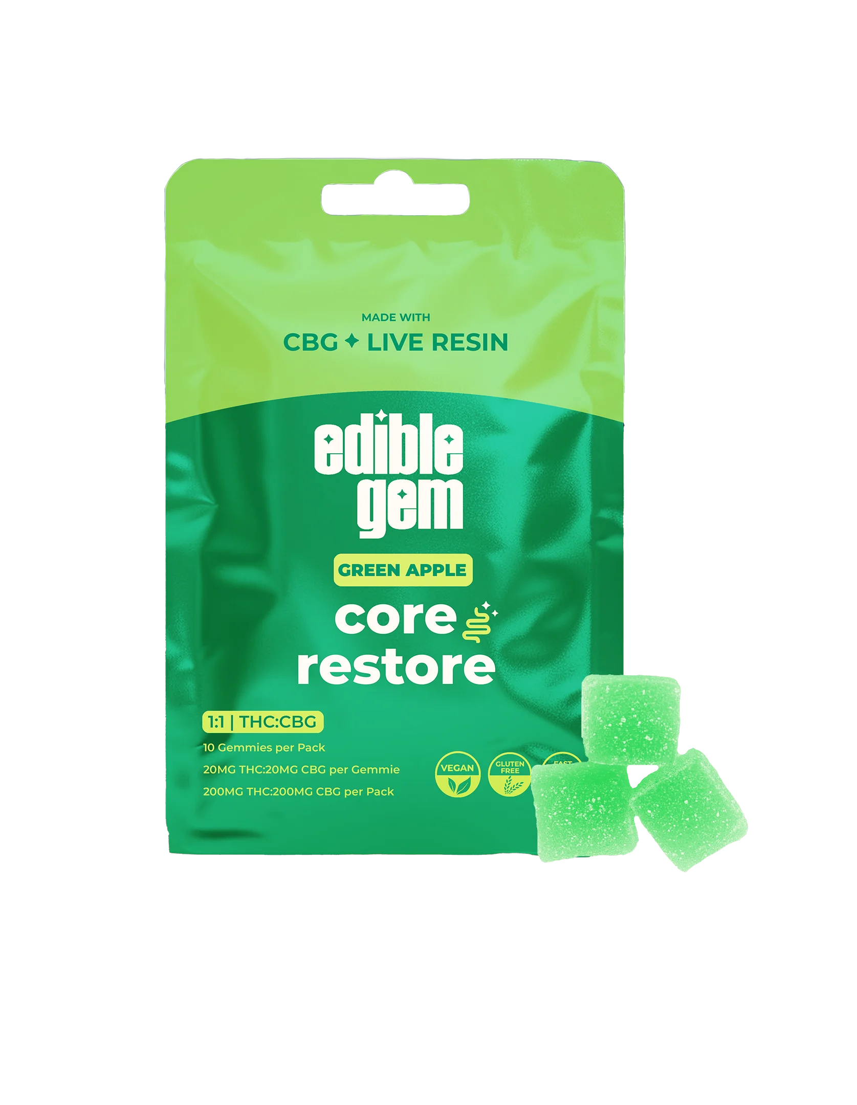 Green Apple 1:1 THC:CBG Live Resin Gummies 200mg