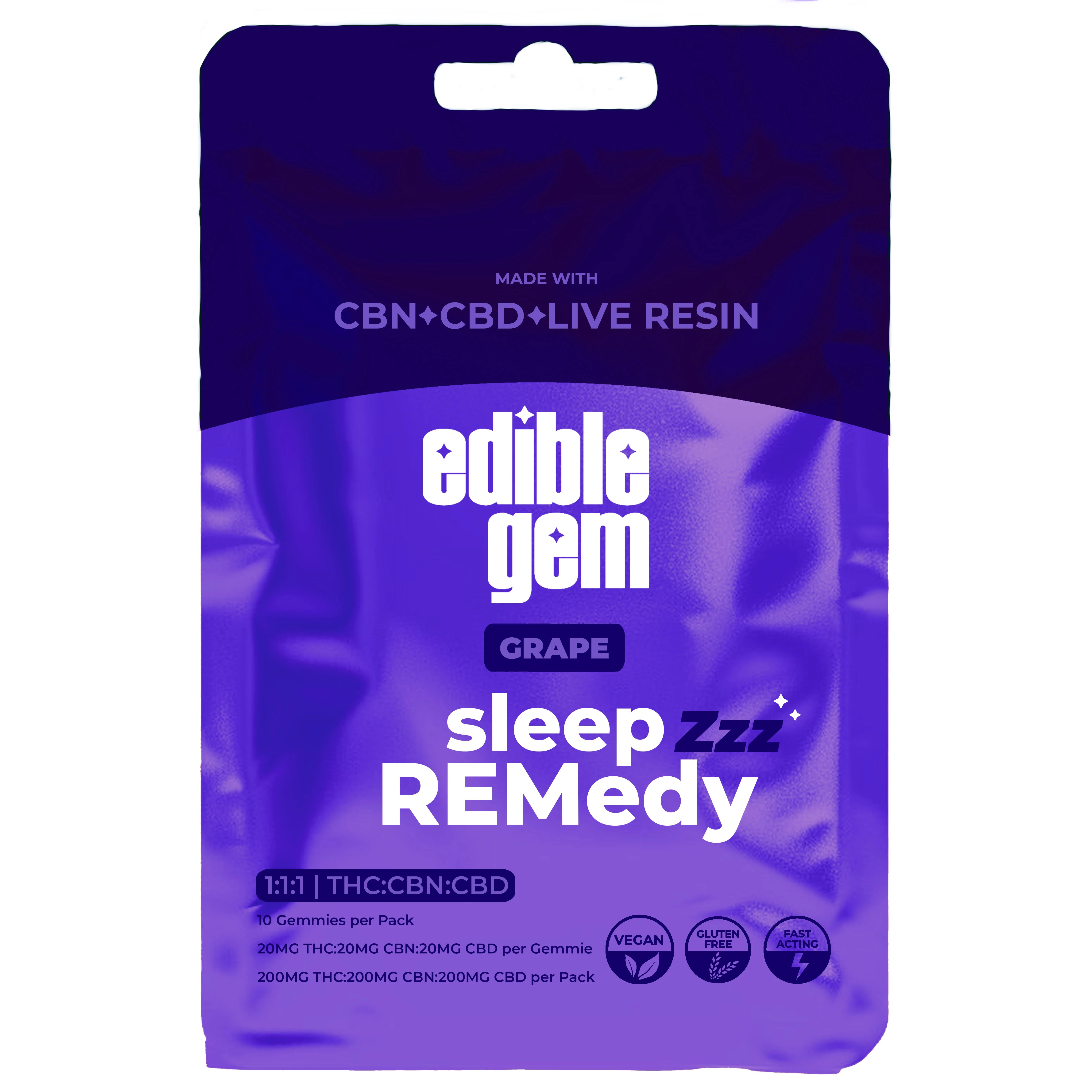 Edible Gem - Grape 1:1:1 THC:CBD:CBN Live Resin Gummies 200mg
