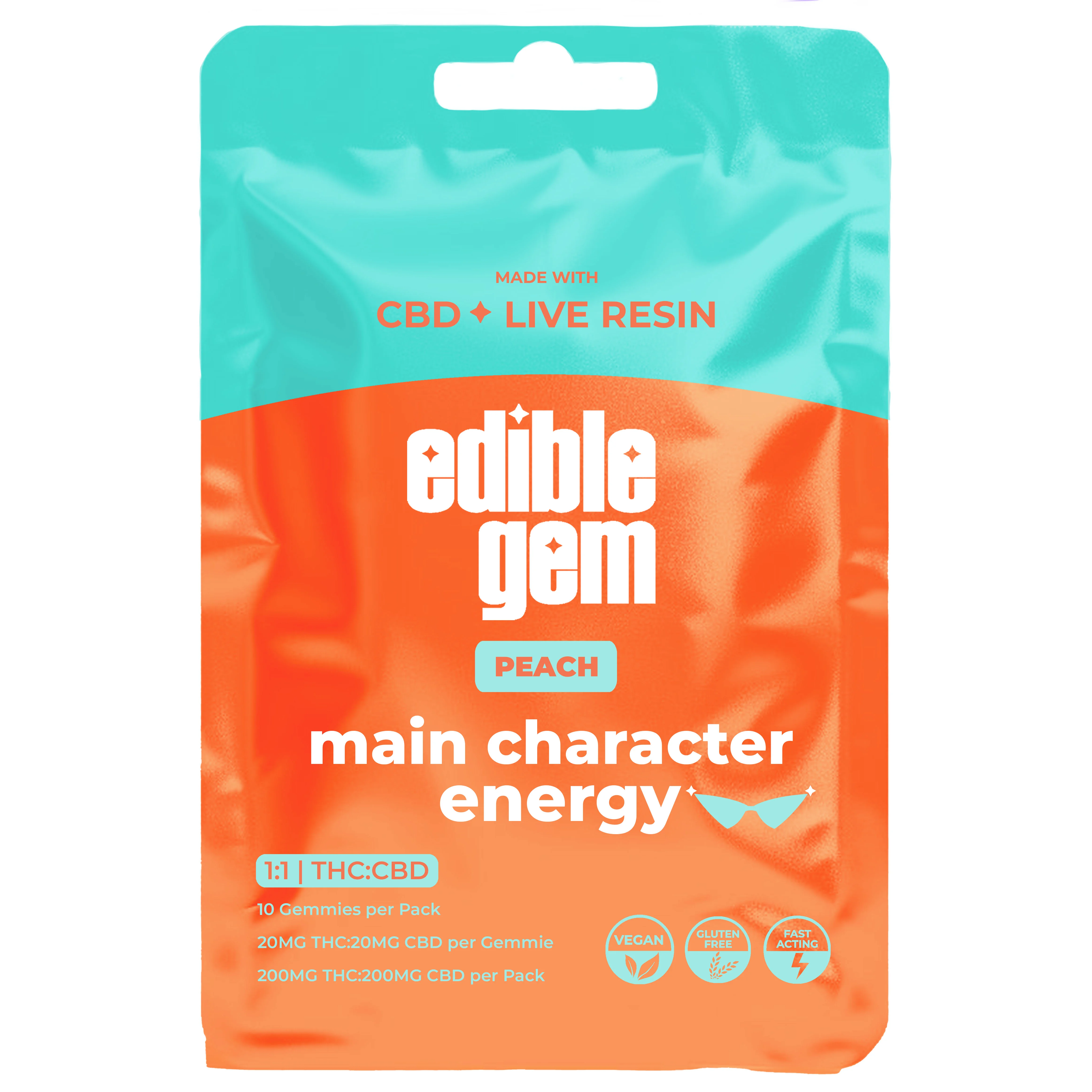 Edible Gem - Peach 1:1 THC:CBD Live Resin Gummies 200mg