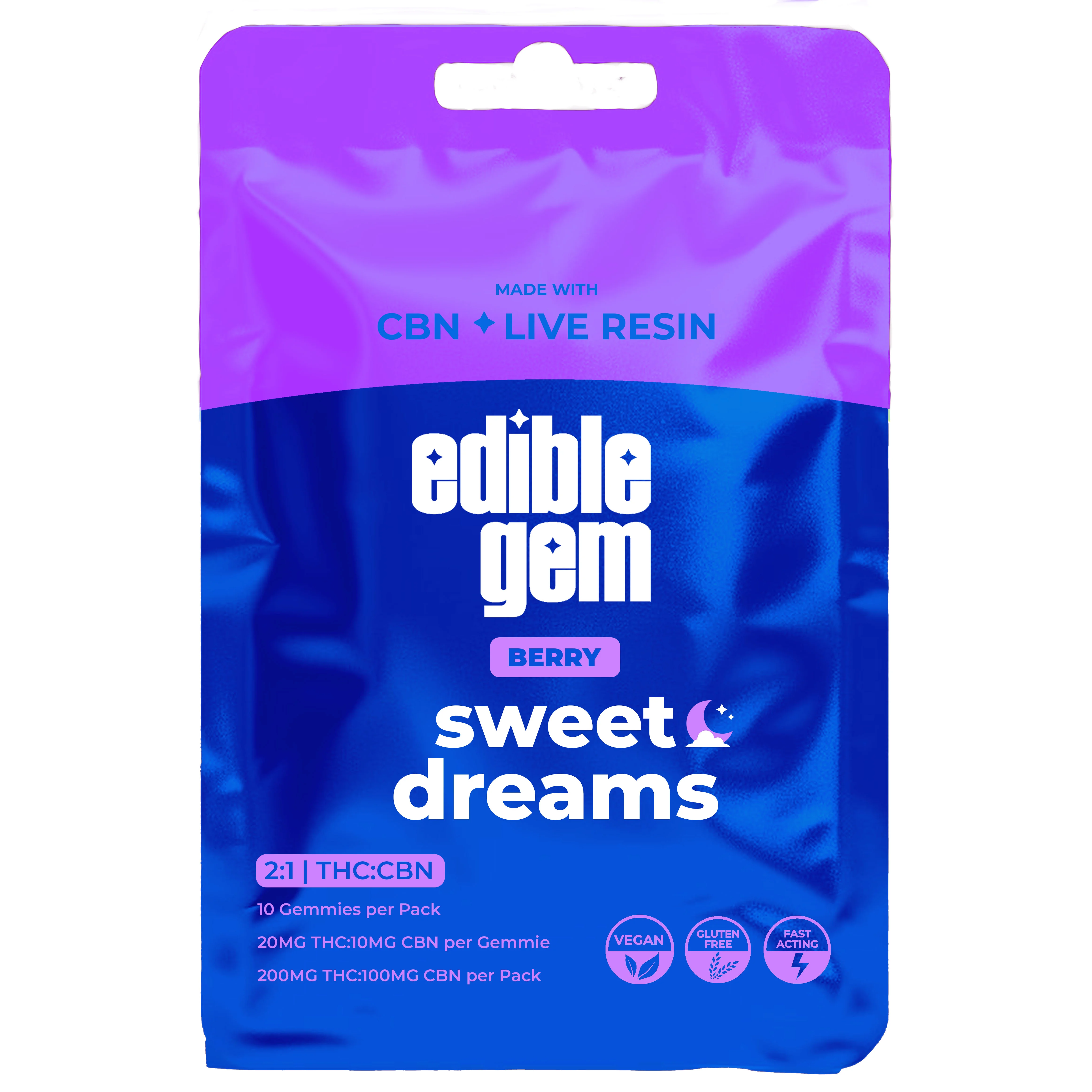Edible Gem - Berry 2:1 THC:CBN Live Resin Gummies 200mg