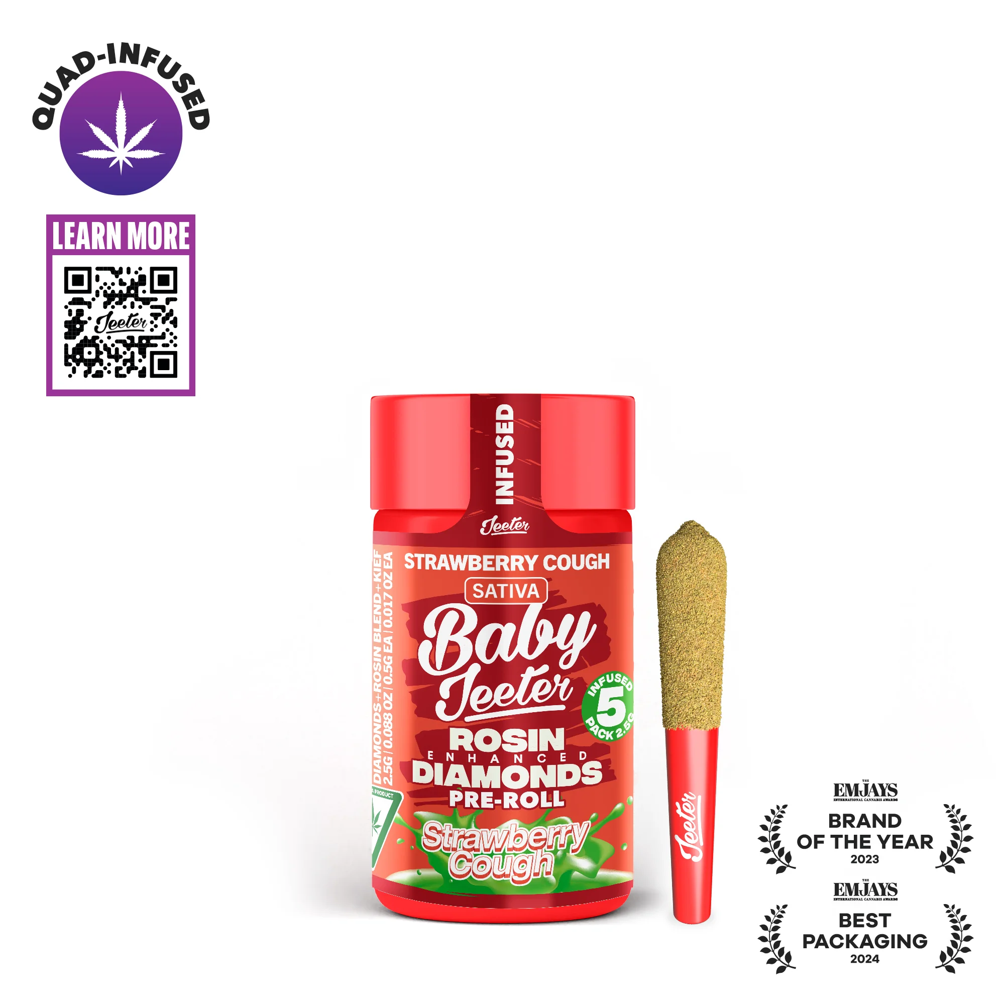 Jeeter - Strawberry Cough Quad Infused Baby Jeeter Pre-Rolls 5pk 2.5g